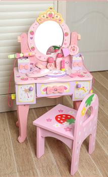 360Home Rosa Erdbeer Krone Kinderschminktisch Kinderfrisiertisch